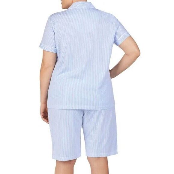 Lauren Ralph Lauren Women's Sz XL 2-Pc Striped Bingham Bermuda Cotton Pajama Set - Picture 8 of 9